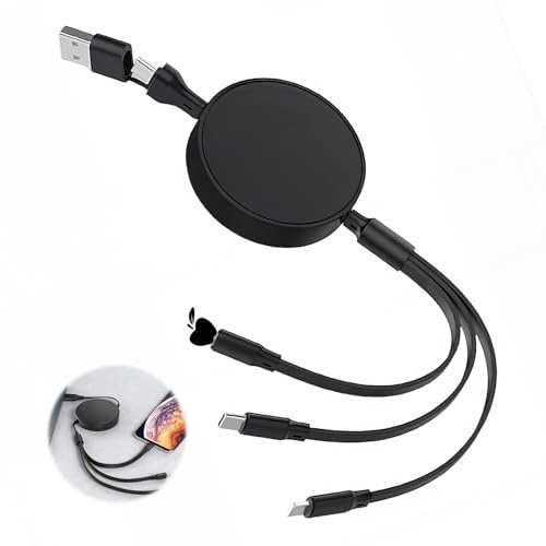 100W 2 in 3 Retractable Multi Charger Cable, USB A To Type-C Fast Charging Cable, Adjustable 1.2m Length, Portable Multi Device Charging, Durable And Lightweight, Black, Compatible with 16, 16pro