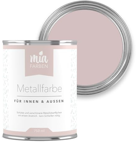 miafarben Metallfarbe ohne Schleifen matt 750ml (Blasses Rosengrau) | Metalllack für innen und außen - rostschützend, wetterfest und wasserbasiert - für Zaun, Geländer & Gartenmöbel