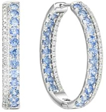 Beydodo Ohrringe Weißgold 375 9K Echt Damen, Creolen Hoop mit Saphir 2.7ct und Diamant 0.59ct Ohrringe Creolen Hochzeit Braut Nickelfrei