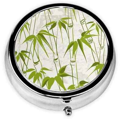 Green Bamboo Nature Plant Print Personalised Portable Pillbox with,Mini Pillbox Compact and Convenient Pill Organiser for Storing and Organising Pills