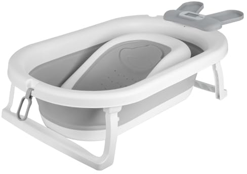 Badewanne mit Thermometer, rutschhemmender Reduzierer, Bench für Babys, tragbare Babybadewanne für Babys von 0 – 3 Jahren, (Kaninchen), 43 x 18 x 86 cm – Grau