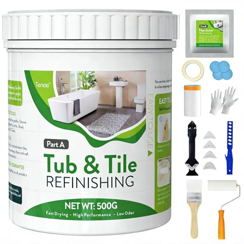 17oz White Tub and Tile Paint, Tub and Tile Refinishing Kit with 8 Tools, Semi-Gloss Bathtub Paint for Bathroom, 25-30sq.ft, Low Odor Bathtub Refinishing Kit for Fiberglass, Sink, Kitchen, Shower
