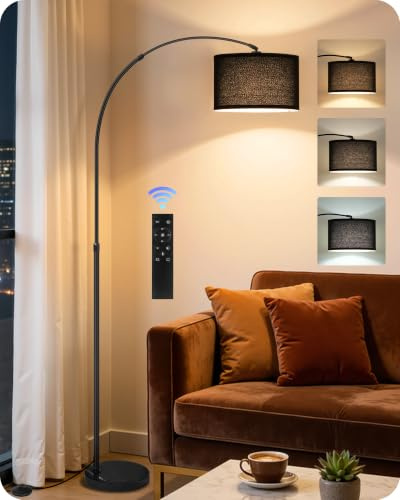 GOEBLESON Stehlampe Wohnzimmer, 158-188 cm höhenverstellbare Bogenlampe, Dimmbare Stehleuchte mit Fernbedienung, mit LED Birne, Schwarze Standlampe für Schlafzimmer, ZB15LDD05