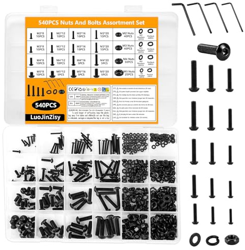 540 Pz Viti M2 M3 M4 M5,Set di Bulloni e Dadi,Kit di Bulloni Testa Bombata | Viti a Testa Tonda con Esagono Incassato con , Kit di Vite a Brugola Nero con Rondelle