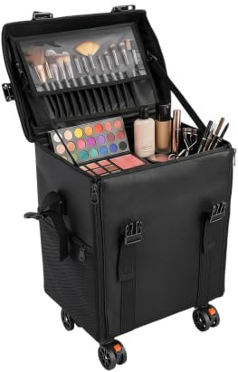 Rolling Makeup Trolley Case 8 Detachable Drawers Pro Beauty Storage Box | Tear-resistant Oxford fabric smooth metal zippers, 8 detachable drawers brush slots multi mesh pockets extendable trolley bar