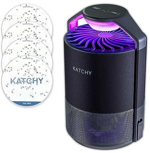 KATCHY Indoor Insect and Flying Bugs Trap Fruit Fly Gnat Mosquito Killer with UV Light Fan Sticky Glue Boards No Zapper Black