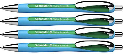 Schneider Schreibgeräte Kugelschreiber Slider Rave, Druckmechanik, XB Grün (4 Stück, D)