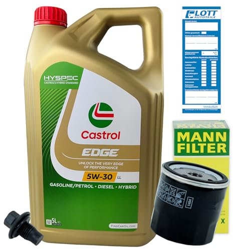 Ölwechsel Set Inspektion 5L Castrol Edge Titanium FST LL 5W-30 Öl Motoröl + MANN Ölfilter + Öl Ablassschraube Verschlussschraube