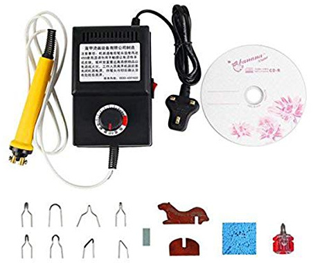 Holzbrenner-Set, 25 W, Brandmalerei-Maschine, Holzbrenner, Hohlheizungsset, Werkzeug, Holzbrennprojekte mit 8 Brandmalereien, 220 V, UK-Stecker