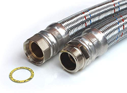 H2O-Flex® Panzerschlauch 1 1/2ÜM x 1 1/2AG, DN40, 1,5m | Flexschlauch für Nutzwasser, 1 1/2 Überwurfmutter x 1 1/2 Außengewinde, Geflecht verzinkt, Inliner EPDM, PN6