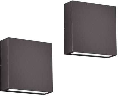 2er SET flache LED Außenwandleuchten aus Aluminium Anthrazit, Breite 14cm