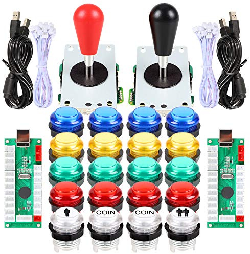 EG STARTS 2 Player Arcade Games DIY Kit Parts 2 Ellipse Oval Joystick Handles + 20 LED lit Arcade Buttons (Mixed Color Kit)