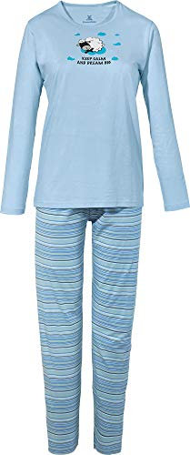 Erwin Müller Damen Schlafanzug, Pyjama, Nachtwäsche Single-Jersey, Streifen Schaf bleu Größe 38 - mit Gummibund, hautsympathisch, weich und anschmiegsam