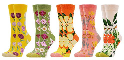 WeciBor Damen Lustige Bunte Socken, 5 Paar Mehrfarbig Blume, Größe 39-42