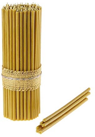 Danilovo Ritual Kerzen 100% Bienenwachs (Gelb) - Orthodoxe Kerzen für Gebet Tischdeko Hochzeit - Ungiftig, Ruß - Tropffrei, Nachhaltige Produkte, N30, Höhe: 29,5 cm, Ø 8,5 mm (25 stück)