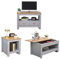 DONEWELL CF Furniture Living Room 3 Piece Furniture Set Lamp Table Sliding Top Grey Coffee Table TV Stand Modern Simple Practical Style,Grey+Oak
