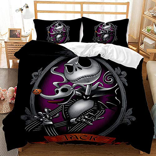 Nightmare Before Christmas Bettbezug-Set, Halloween-Bettwäsche, 3-Teiliges Bettwäsche-Set Mit1/ 2 Kissenbezügen, Mikrofaser, Bequem und Weich (Halloween 6,135 x 200 cm)