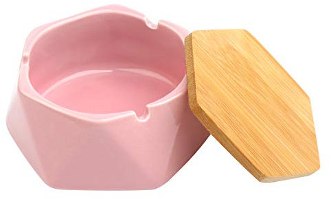 Aschenbecher Keramik, Aschenbecher im Nordischen Stil mit Deckel, Winddichter Aschenbecher für Draußen Zuhause Büro Bar Café Dekoration (Rosa)