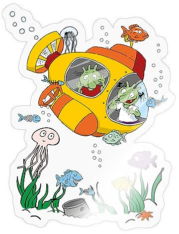 Spreadshirt Die Olchis Classic Abenteuer Im U-Boot Sticker, max. 10 x 10 cm, 10 x 10 cm, Transparent glänzend