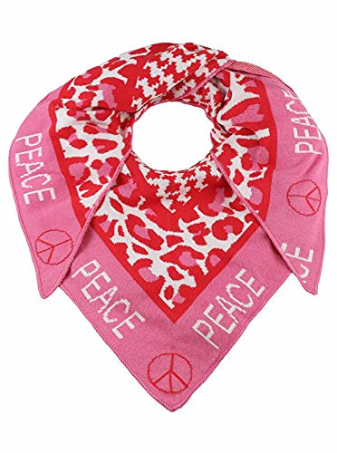 Zwillingsherz Dreieckstuch Stola Schal mit Wolle für Damen Mädchen - Hochwertiges Baumwoll-Halstuch im Hahnentritt/Leoparden Muster und Peace Motiv - Damenschal für Sommer Herbst Winter