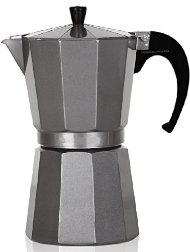 Suinga Cafetière italienne en aluminium SILVER. Capacité 12 tasses. Utilisation pour gaz, vitrocéramique, électrique, induction.