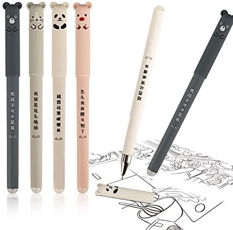 Gelschreiber Kugelschreiber, 0,35 mm Kawaii Gel Stift, 4 Stück Cartoon Löschbar Magic Rub Gel Stift für Kinder und Erwachsene, Skizzieren, Zeichnen, Schule, Bürobedarf