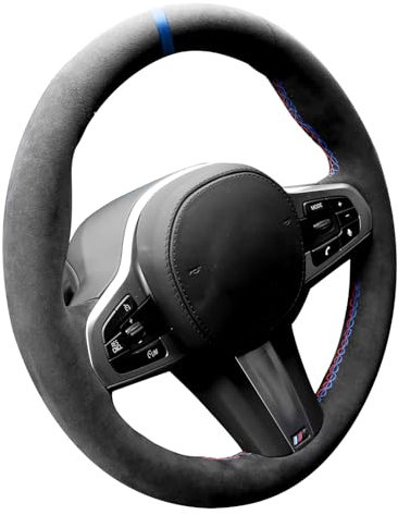 Alfanxi Handstich Nähen Alcantara Lenkradabdeckung für BMW 3 5 7 8Series M2 M3 M4 M5 M6 M7 M8 X3 X4 X5 X6 M X7 Z4 (Blau Streifen)