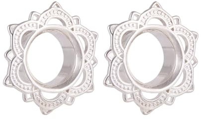 Lieson Piercing Ohr Plug Tunnel, 2 Stück Flesh Tunnel Edelstahl Set Vintage Blume 6mm Ohr Plug Silber