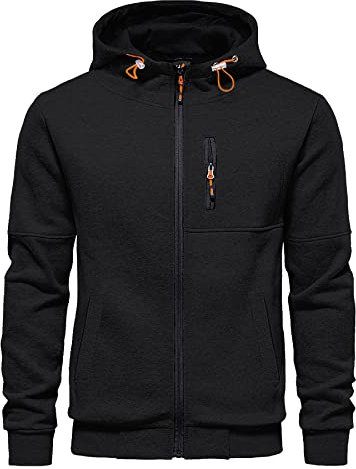 CTU Herren-Kapuzenpullover mit Reißverschluss, langärmelig, Fleece, Sweatshirts für Herren, S-3XL, Schwarz , 3XL