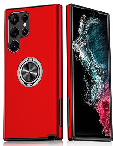 LeYi per Cover Samsung Galaxy S22 Ultra (Non S22 Plus/S22), Custodia Antiurto Militare Supporto Anello Robusta TPU Silicone Bumper Case Custodie per Samsung S22 Ultra Rosso