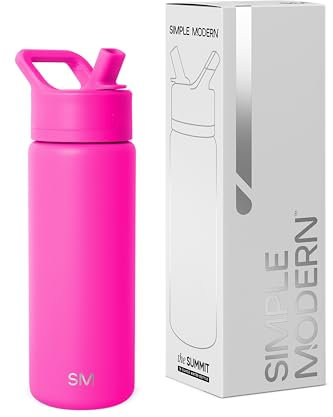 Simple Modern Botella Agua Niños Acero Inoxidable con Pajita | Botella Térmica Aislada para Deportes Gimnasio | Summit | 530ml | Raspberry Vibes