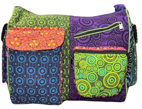 Patchwork-Umhängetasche mit mehreren Taschen, indischer Ethno-Stil, Hippie-Boho-Stil, für Damen, Mehrfarbig 01