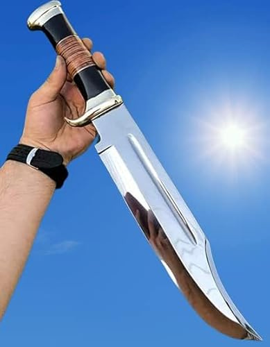 WARIVO KNIFE D2 45.7 cm großes Krokodil Dundee Bowiemesser mit Lederscheide Feste Klinge Jagdmesser mit Leder und Horngriff für Outdoor Camping