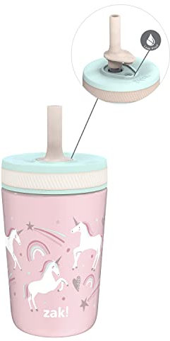 Zak Designs Kelso Kleinkindbecher für Reisen oder zu Hause, vakuumisolierter Edelstahl-Schnabelbecher mit auslaufsicherem Design, perfekt für Kinder (fantasievolles Einhorn)