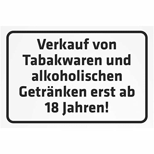Indigos UG Aufkleber Sicherheit Tabakwaren und alkoholischen Getränken erst ab 18 Jahren 200x150 mm Hotel, Firma, Schutz, Kita, Arzt, Praxis, Wohnung Sicherheit Warnung
