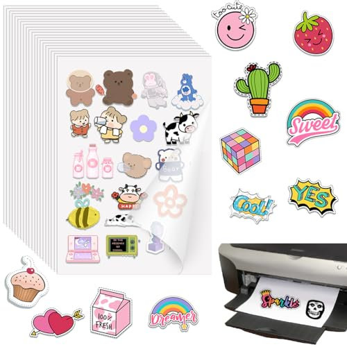 TMBMLPP 20 Sheets A4 Inkjet Vinyl Sticker, A4 Transparent Vinyl Glossy Self Adhesive Sticker, Sticky Label Image Resolution Printing Paper, White Printable Vinyl Sticker Paper for Inkjet Printable