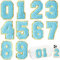 HEKOOLA 10 Pcs Blue Chenille Number Patches, Glitter Iron on Numbers for Clothing, Embroidery Varsity Numbers Patches for Backpacks Hats, Applique Preppy Patches for Clothes Jacket Football Jeans