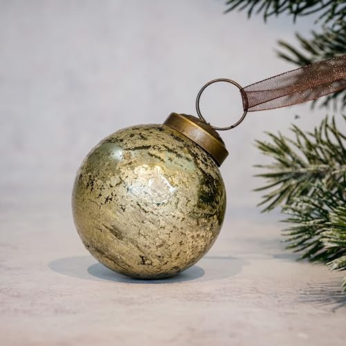 Arthur Cameron Antique Foil Glass Hanging Christmas Decorations | Bauble | Ornament (2, Gold)