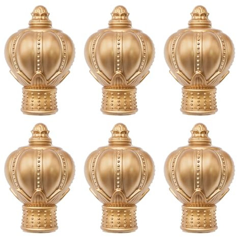 UFURMATE 6Pcs Gold Kunststoff Vorhang Schiene Stange Kopf Kappe Fenster Vorhang Schienenende Gardinenstange Stange Endstücke, passend für Durchmesser 27mm Gardinenstangen (Kronenform)