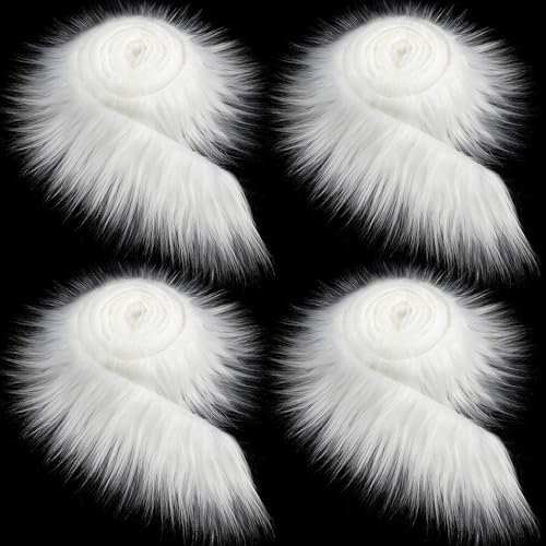 Furry Faux Precut Strips 2x60 Zoll Kunstleder Plüsch Weiß Pelz Fell Stoff Fluffy Craft Plüschstoff fur GNOME Beard Santa Hair Dwarf DIY Dekoration Kunstfell Basteln Weihnachts (Weiß,4 Pcs)