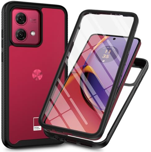 Motorola Moto G84 5G Case with Built-in Screen Protector, 360 Full Body Protective Cover Heavy Duty Anti-Scratch Shockproof Slim Silicone Bumper Clear Phone Case for Motorola Moto G84, Black
