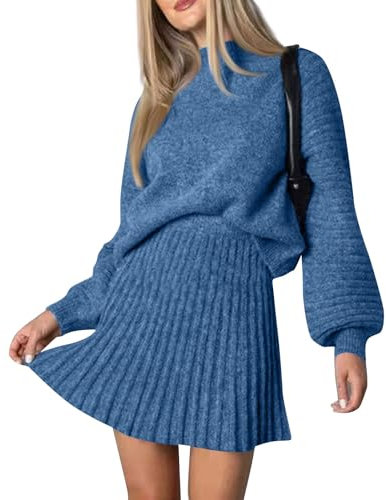 Damen Sexy Gestrickter Häkelrock Set 2Pcs Outfits Y2K Langarm Pullover Top Hohe Taille Bodycon Rock Freizeit Gebratener Teig Twist Navel Pullover Gesäßrock Strickanzug Frauen