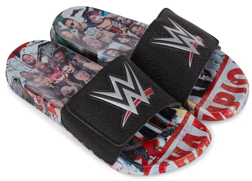 WWE Ciabatte da uomo per campionato – John Cena, Roman Reigns, Seth Rollins World Wrestling Champion Belt Slip On Sandali, nero, 43 EU