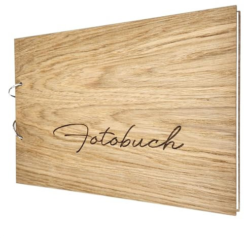 Fotoalbum aus Holz - Fotobuch zum Selbstgestalten und Einkleben – Sammelalbum inkl. Klebeecken - Eiche Edelfurniert – A4