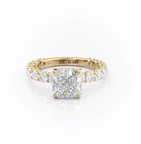 YDD 9ct 14ct 18ct Gold Cushion Cut Moissanite Engagement Ring for Women, S925 Silver Cushion Shape 1/2/3 Carat Center Moissanite Promise Wedding Proposal Set Shoulders Ring for Her Size H-Y