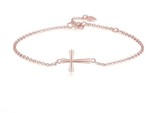 GAVU Armband Damen Silber 925, Kreuz Armband Damen Geschenk für Frauen, Armband Rosegold Damen