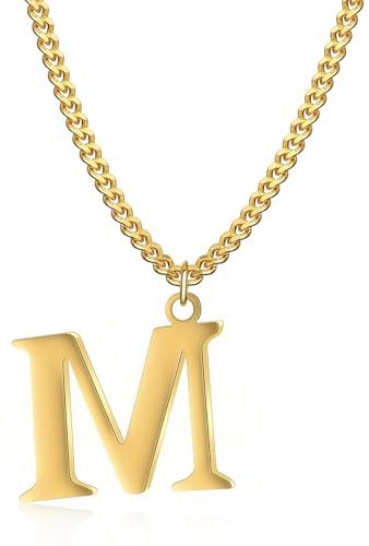 Symretie Goldkette mit Buchstaben M,14K Gold Vergoldet Initial Halskette,Edelstahl Kette mit M,Gold kettenanhänger kette für Damen Mädchen