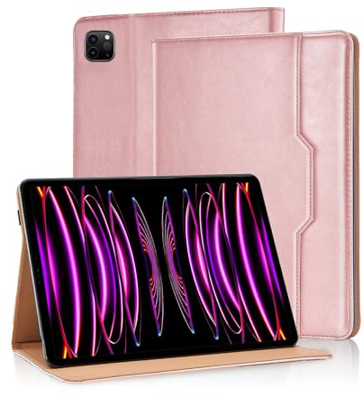 Vkooer Case for iPad Pro 11 Inch (2022/2021/2020/2018 Model),and iPad Air 5/4 (10.9-inch 2022/2020) with Pencil Holder PU Leather Folio Cover Bookcase with Auto Sleep/Wake Multi Angle Stand-Rose gold