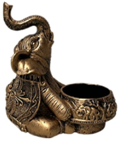 Cosmin A-Gold Elefanten-Skulptur, Teelicht-Kerzenhalter, Gutes Glücksgeschenk, Requisiten-Symbol