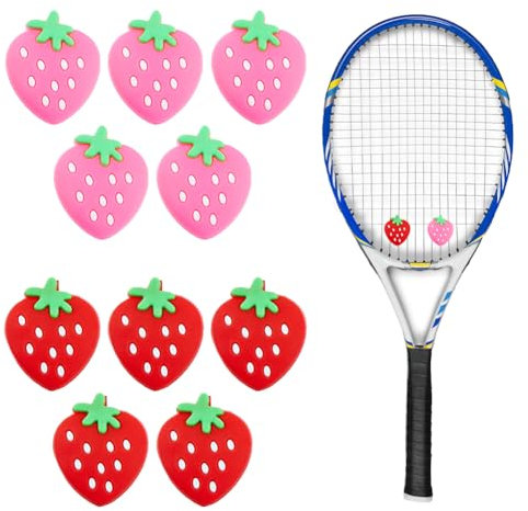 SUPERFINDINGS 10 Stück 2 Farben Erdbeer Tennisdämpfer Weiche Silikon Schläger Stoßdämpfer Süße Cartoon Vibration Für Frauen Tennis Tennisschläger Schutz
